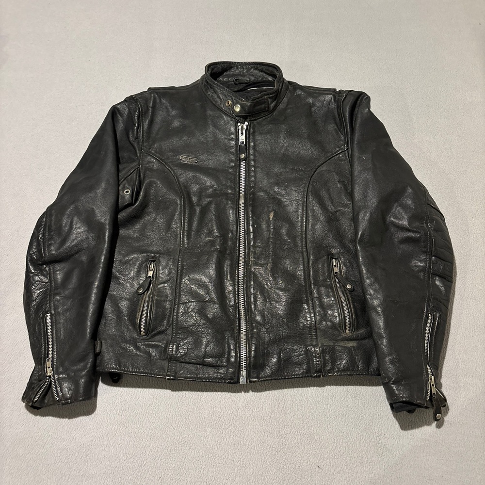 First Genuine Leather Mens Black Sturgis 99 Cafe Racer Moto Jacket Medium